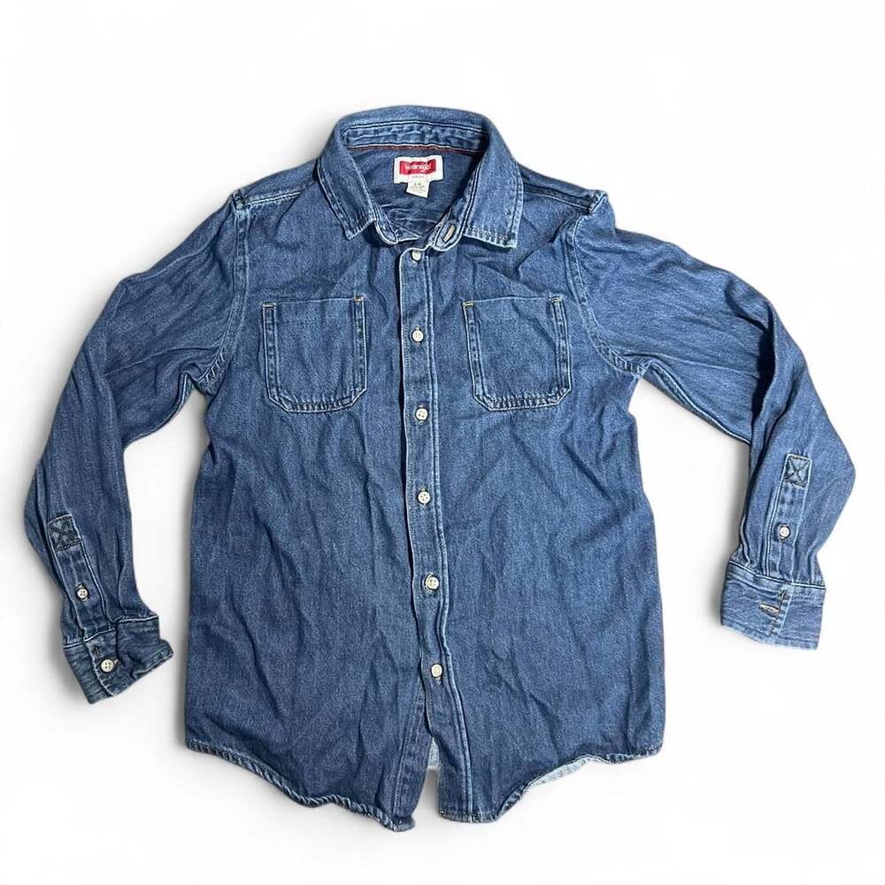 Wrangler Boys Denim Button Up Shirt Size L 10/12 Blue